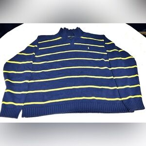 Vintage Polo Ralph Lauren Sweater Mens XXL Blue Striped Pullover Preppy Retro